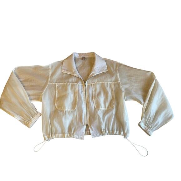 Dzay/ Less White Sheer Mesh Zip Up Draw String Windbreaker Jacket Street XL - Picture 6 of 12